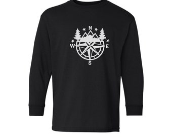 100% Cotton Kids Long Sleeve Shirt Mountain Compass