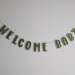 Banner de bienvenida para baby shower, letrero colgante de bienvenida para bebé, letrero verde para baby shower, decoración de baby shower con temática de bosque, baby shower con animales del bosque - 3749, 8315