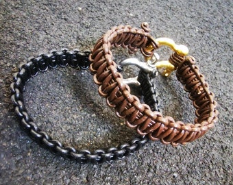 Braided leather bracelet for men with a steel clasp. Handmade.