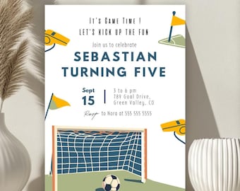 Soccer Birthday Invitation Editable Soccer Party Invitation  Boys Birthday Invite Modern Soccer Theme Party Canva Template  INSTANT DOWNLOAD