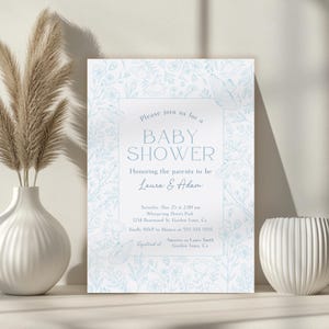 Blue Baby Shower Invitation Template Vintage Floral Toile Baby Shower Invitation Elegant Blue Toile Baby Shower Invite Editable Template