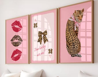 Lot De 3 Affiches Décoratives Motif Léopard & étoile 30x45 Cm - Style Coquette, Tendance | Impression Sur Toile Sans Cadre