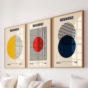 Bauhaus Poster Set of 3, Retro Bauhaus Art, Bauhaus Style Poster, Set of 3 Prints, Gallery Wall Set, Digital Print Art, Trendy Prints Set