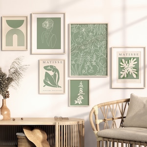 Matisse Sage Green Poster Set of 6, Abstract Floral Prints, Henri Matisse Gallery Wall Set, Boho Wall Art, Printable Botanical Art, Wall Art