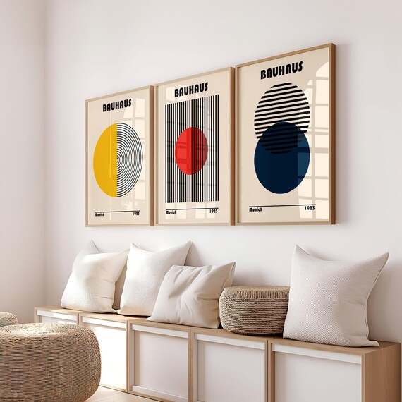 Bauhaus Poster Set of 3, Retro Bauhaus Art, Bauhaus Style Poster, Set of 3 Prints, Gallery Wall Set, Digital Print Art, Trendy Prints Set