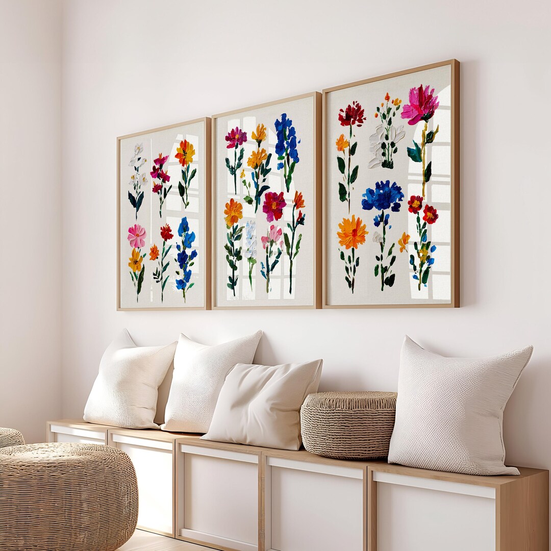 Spring Floral Wall Art Set of 3 Printable, Colorful Botanical Flower ...