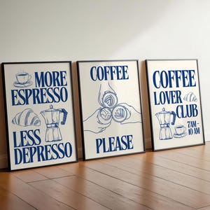 3er-Set Kaffeeliebhaber Club Wandkunst, Blaues Retro Kaffee Poster, Kaffee Wagen Druck, Kaffee Station Dekor, Kaffeeliebhaber Kunst, Kaffeebar Druck