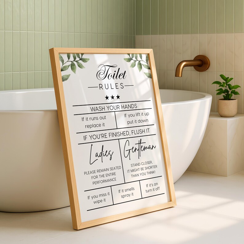 Funny Toilet Rules Sign, Bathroom Wall Art Printable, Wash Your Hands ...