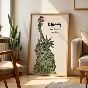 Póster de la Estatua de la Libertad de Keith Haring, Tour París 13, Impresión de arte pop, Set de pared para galería, Impresiones de arte descargables, Arte callejero, Arte de Haring