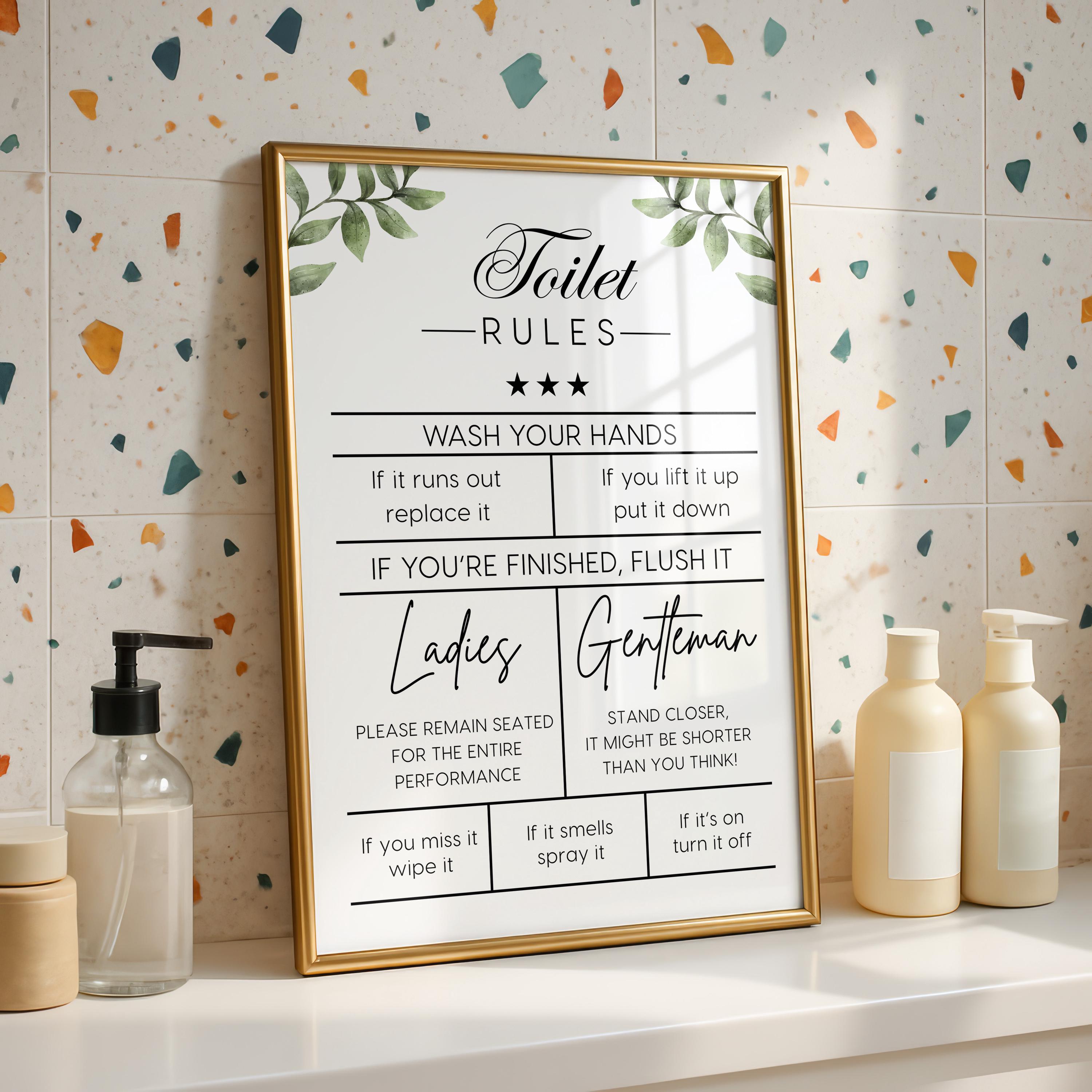 Funny Toilet Rules Sign, Bathroom Wall Art Printable, Wash Your Hands ...