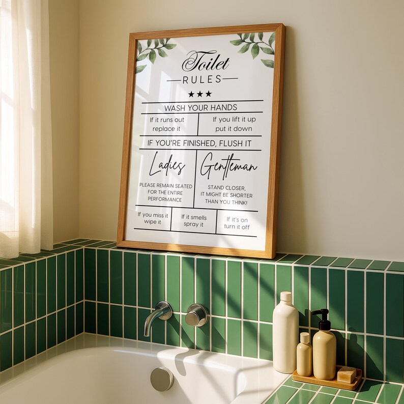 Funny Toilet Rules Sign, Bathroom Wall Art Printable, Wash Your Hands ...