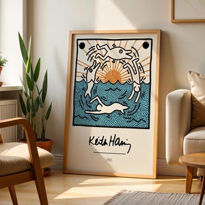 Keith Haring Blue Ocean Digitaler Download, modernes Pop Art Poster, minimalistische Kunst, druckbare Wandkunst, buntes minimal Dekor, Geschenkidee