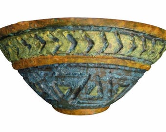 Bitossi Sgraffito Flattened Sides Jarrón Lava de mediados de siglo, Italia, jarrón azul verdoso, jarrón italiano, maceta italiana