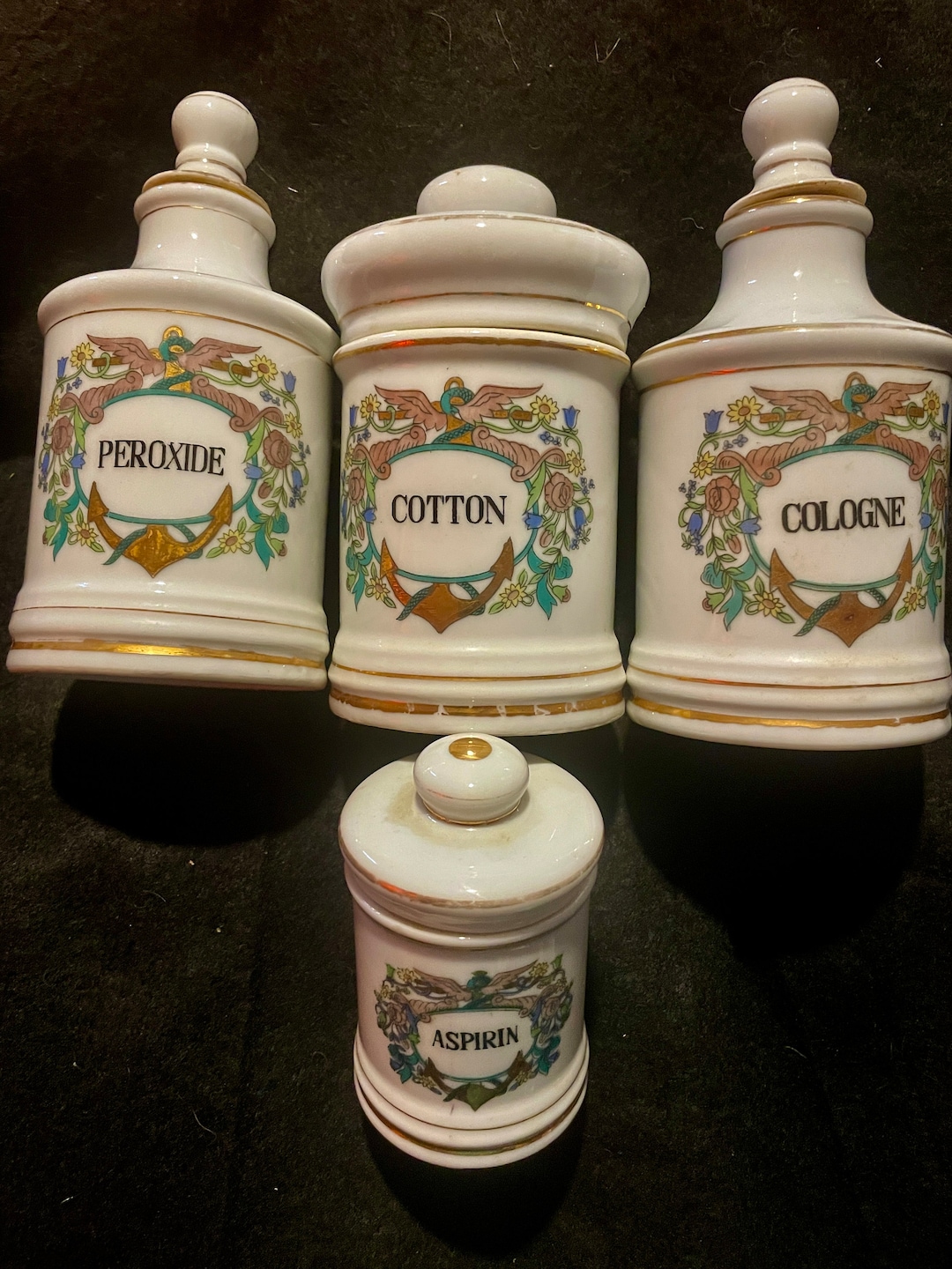 Set/4 Vintage Porcelain Apothecary Jars Etsy