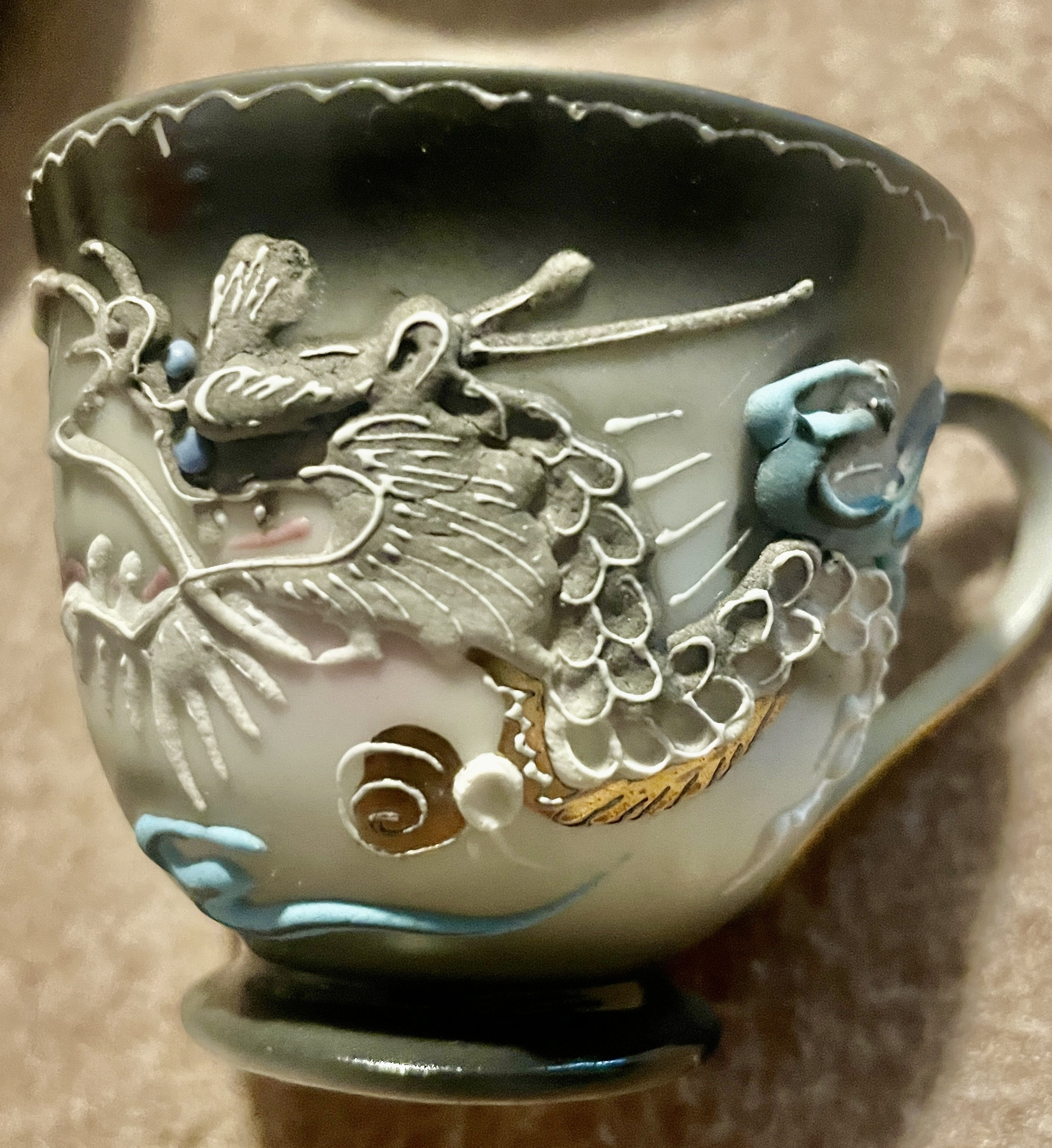 Dragonware Tea Cup Set Vintage Moriage Teacup and Saucer