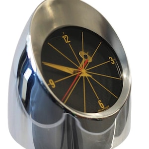 Mid Century Jefferson 500 Desk Clock Chrome 50&#39;s 60&#39;s Atomic Modern Retro Space Age - free shipping in continental USA