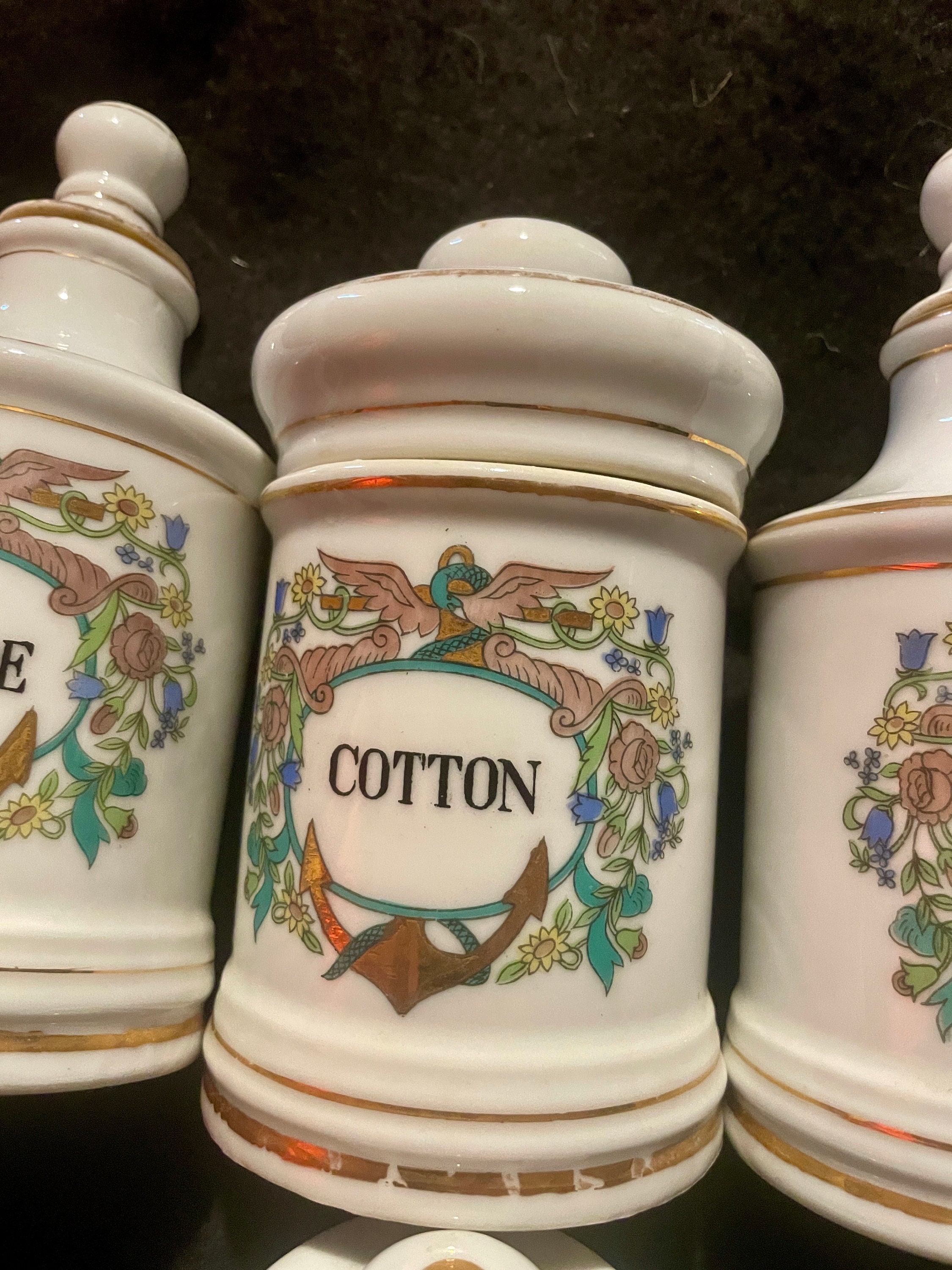 Set/4 Vintage Porcelain Apothecary Jars Etsy