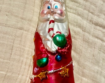 Adorno coleccionable grande de cristal mercurizado de 30 cm (12 pulgadas) estilo Radko, con forma de Papá Noel - nuevo