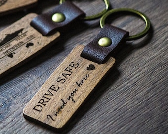 Personalized wooden keychain, engraved, gift