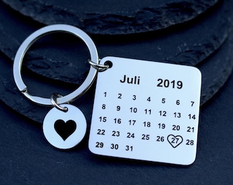 Keychain calendar with date engraving - anniversary made of STAINLESS STEEL