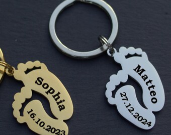 Keychain Baby Birth Date Boys Girls Name, personalized with engraving