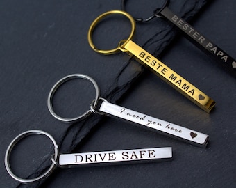 Personalized key ring with engraving, high-quality stainless steel, 4 sides