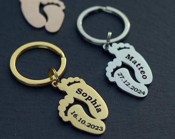 Keychain baby personalized with engraving, STAINLESS STEEL, birth date, baby boy girl name