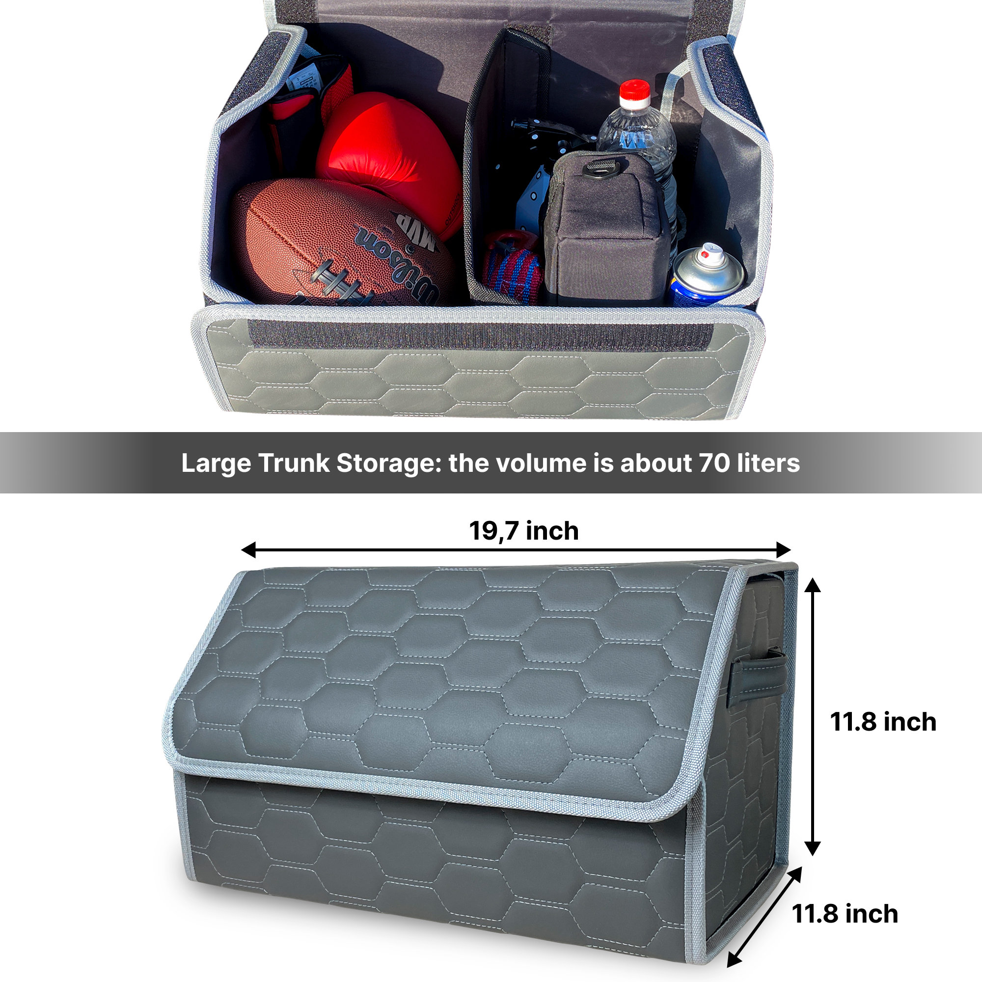 Organizer Bagagliaio Pieghevole In Similpelle – Impermeabile, 55x30x30 Cm, Capacità 11.3 Kg, Per Auto E Viaggi