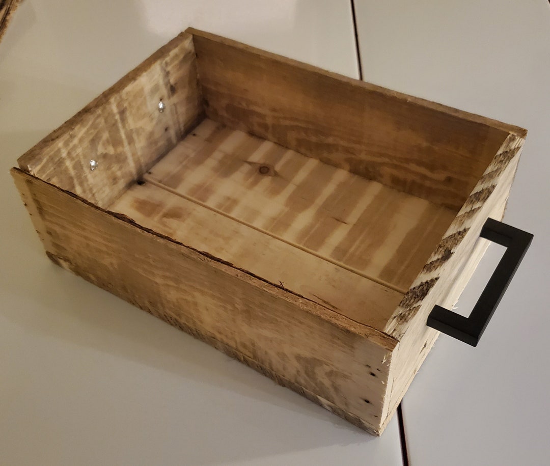 Rustic Wooden Storage Tray With Handles, Reclaimed Wood, Ottoman Tray