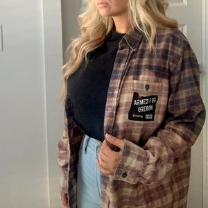 Distressed Upcycled Vintage Brown Flannel &quot;We Are The CHANGE&quot; Hand Painted- Unisex XL