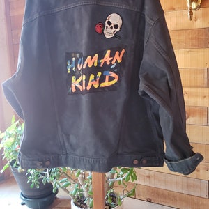 Upcycled &#39;Armed For Oregon&#39; Vintage Levi&#39;s Black Denim Jacket- Men&#39;s Large