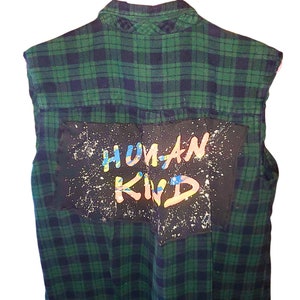 Human Kind Upcycled Vintage Bass Flannel Shirt Vest- Unisex Large