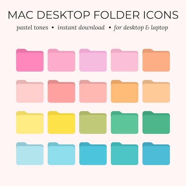 Desktop icons for Mac desktop and laptop wallpaper, computer folder icons, bright and pretty pastel folder icons for digital organization