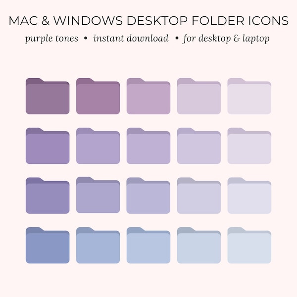 Desktop icons for Mac and Windows desktop and laptop wallpaper, computer folder icons, purple folder icons for digital organization