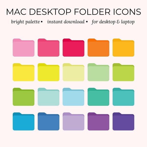 Mac Folder Icons | Customisable Icons for Mac Desktops & Laptops | Bright Colour Icons | Digital Folders Personalization and Organisation