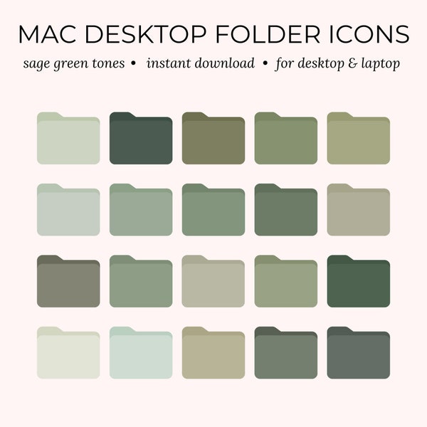 Desktop icons for Mac desktop and laptop wallpaper, computer folder icons, botanical, green and sage folder icons for digital organization