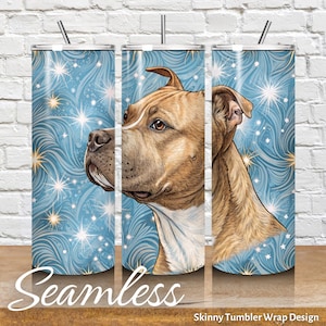 Pitbull Dog Lover in Sparkle, Seamless 20 oz Skinny Tumbler Wrap Sublimation Design, Instant Digital Download PNG, 300 DPI