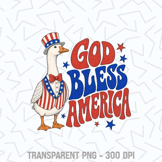 Patriotic Goose 4th of July PNG, Retro Style God Bless America PNG, T-Shirt Sublimation Print File (Digital Download)