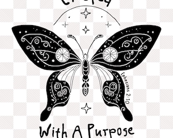 Boho Christian Butterfly, Scripture Line Art, Digital Clipart for T-Shirt, Mug, Wall Art, Digital Print, Transparent PNG, Commercial Use