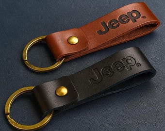 JEEP Keychain Genuine Leather - Officially Licensed Jeep Key Chain  for Wrangler, Gladiator, Grand Cherokee, Compass, Renegade - Jeep Gifts