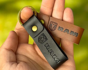 RAM Keychain Genuine Leather - Officially Licensed Dodge Ram 1500 Accessories - Official RAM Merch and Gifts