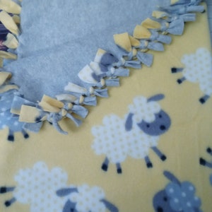 Sheep Fleece Baby Blanket: Yellow & Gray Hand-Tied No-Sew Blanket