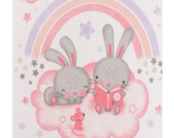 Bunny Baby Blanket| Pink and Purple Hearts and Stars| Hand Tied Cuddly Fleece Baby Blanket| No Sew Fleece Tie Blanket| Bunnies Books Rainbow