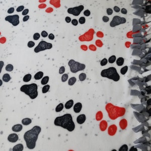 Personalized Fleece Pet Blanket| Water Color Paws Double Thick Plush Fleece Blanket| Handmade Tie Blanket| Fleece Pet Blanket| Paw Prints