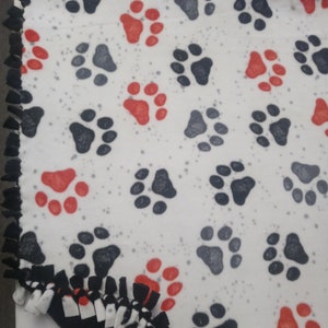 Fleece Pet Blanket| Hand Tied Fleece Blanket| Water Color Paws Fleece Blanket| Double Thick Plush Fleece Baby Blanket| Handmade Tie Blanket