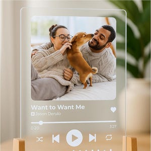 Personalised A5 Acrylic Song Plaque with Photo, Custom Music Plaque Gift for Couple, LED Music Song Plaque Anniversary Gift - Powered by USB