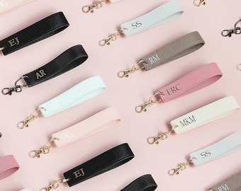 Customized Initial Keychain Wristlet, PU Leather Wrist Strap Keyring, Monogrammed Keyring Wristlet, Personalised Wristlet Keychain Gift