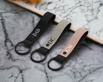 Personalised Faux Leather Wristlet Keychain, Custom Initial Key Holder Strap, Minimalist Design