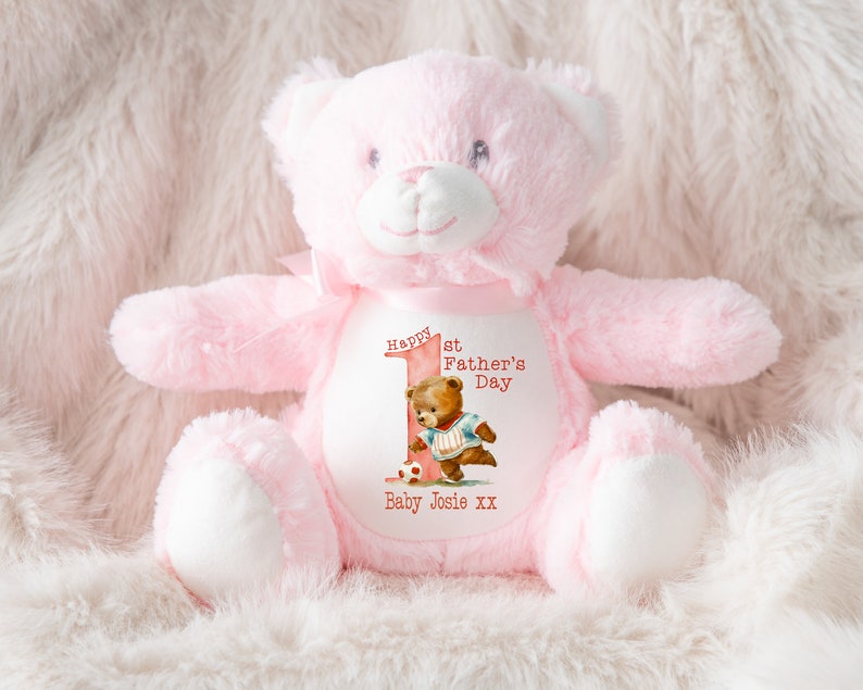 Personalised Teddy First Father's Day - Pink