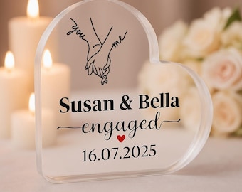 Personalised Acrylic Heart Plaque, Engagement Gift, Couple Keepsake, Names Date
